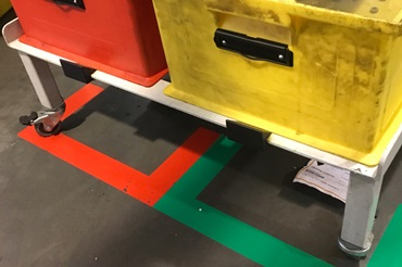 容器用の床の目印とストッパー