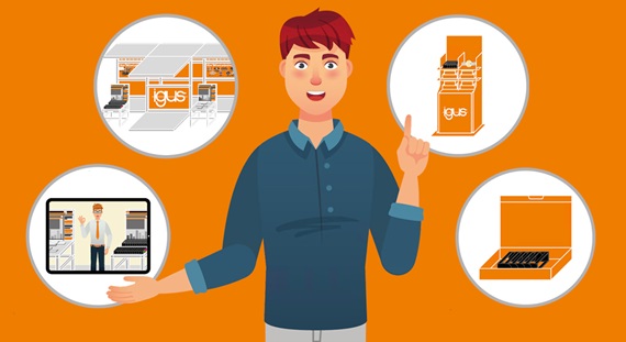 サービスのご提供: バーチャル展示会、社内展示会、イグスのサンプル展示、産業別のサンプルパッケージ